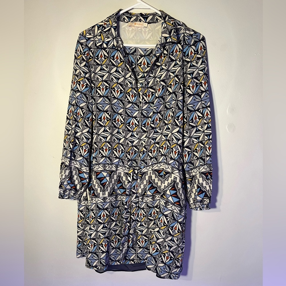 Tory Burch Dress Riviera blue and white with waist tie Silk